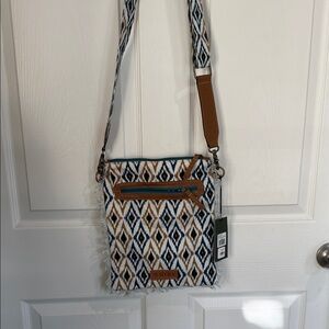 NIKA Blue and Tan Patterned Crossbody Bag